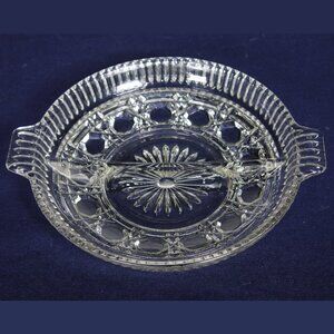 Federal Glass Button and Cane/Windsor Round Divided Relish Dish
